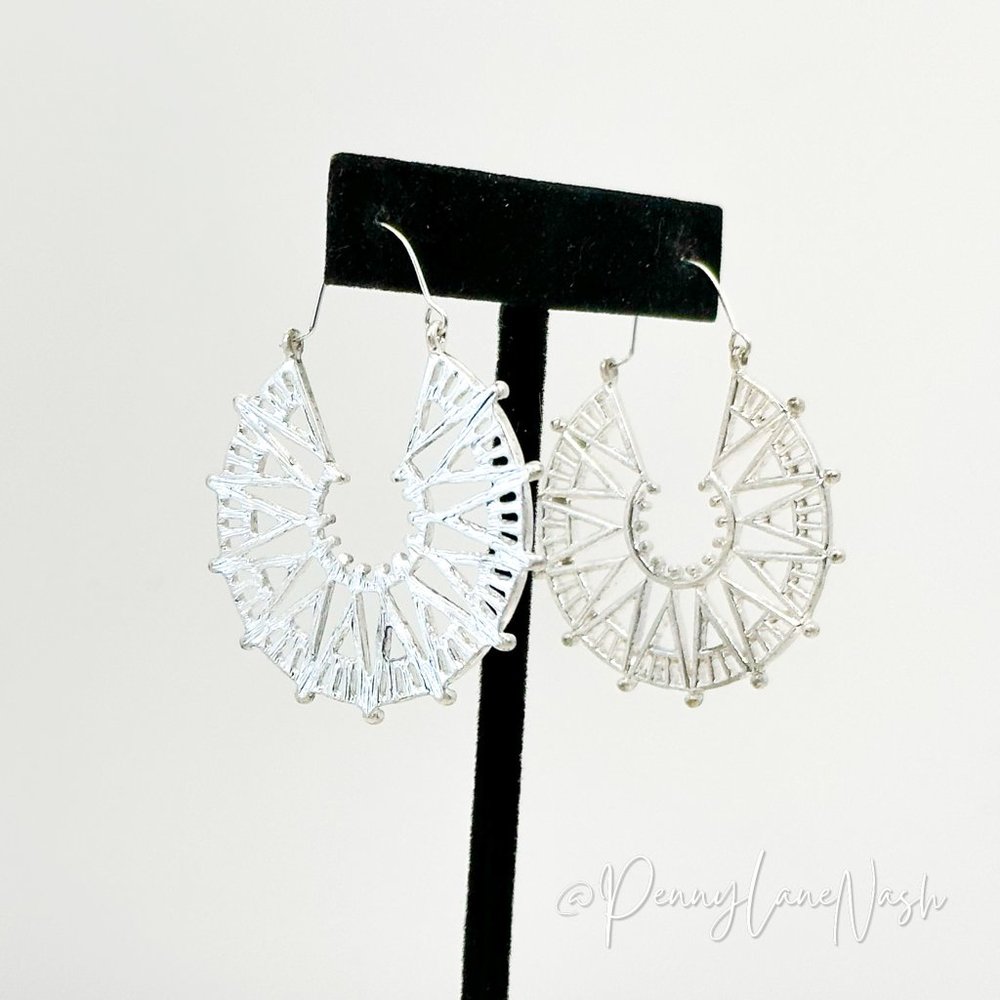 Vintage Silver Compass Sun Hoop Earrings - Picture 1 of 8